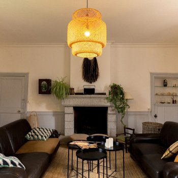 Un salon lumineux avec 2 canapés en cuir